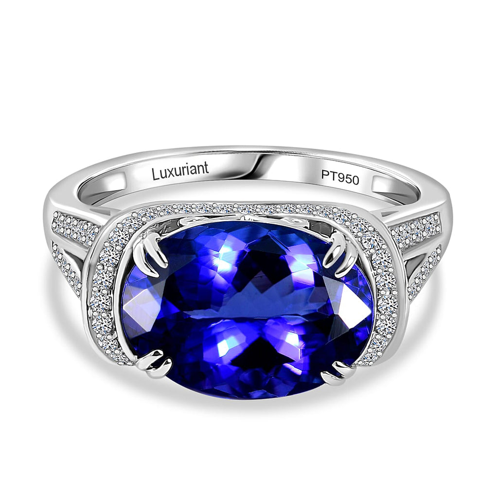 The Majesty - Luxuriant 950 Platinum AAAA Tanzanite & Lab Grown Diamond (VS-EF) Solitaire Ring 7.02 Ct, Platinum Wt. 8.40 Gms.