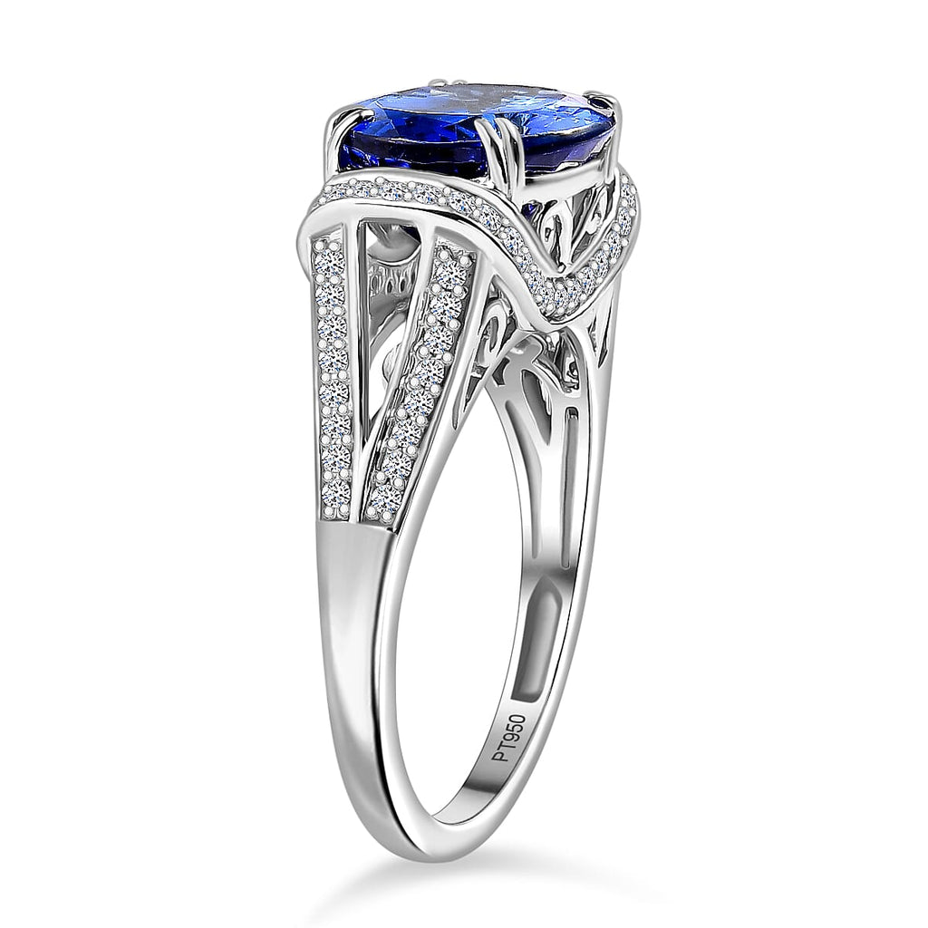 The Majesty - Luxuriant 950 Platinum AAAA Tanzanite & Lab Grown Diamond (VS-EF) Solitaire Ring 7.02 Ct, Platinum Wt. 8.40 Gms.