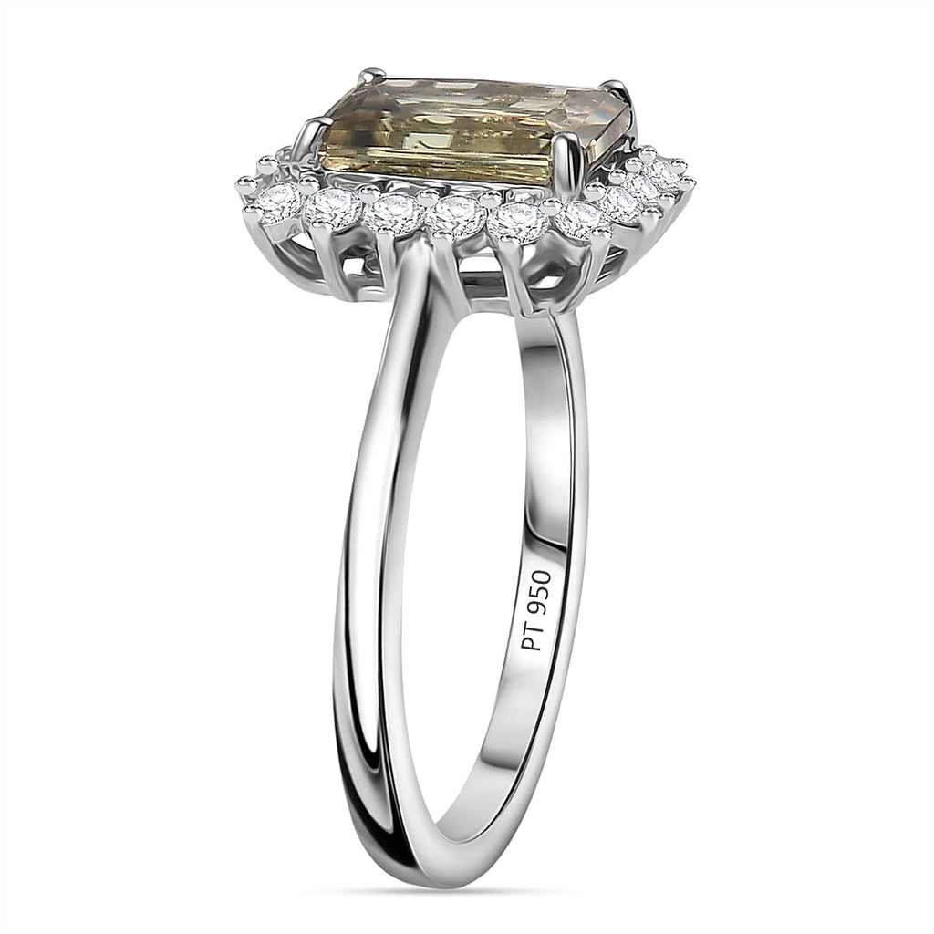 The Mega One to Own - 950 Platinum AAAA Radiant Cut Turkizite & Lab Grown Diamond (VS-E-F) Ring 3.22 Ct.