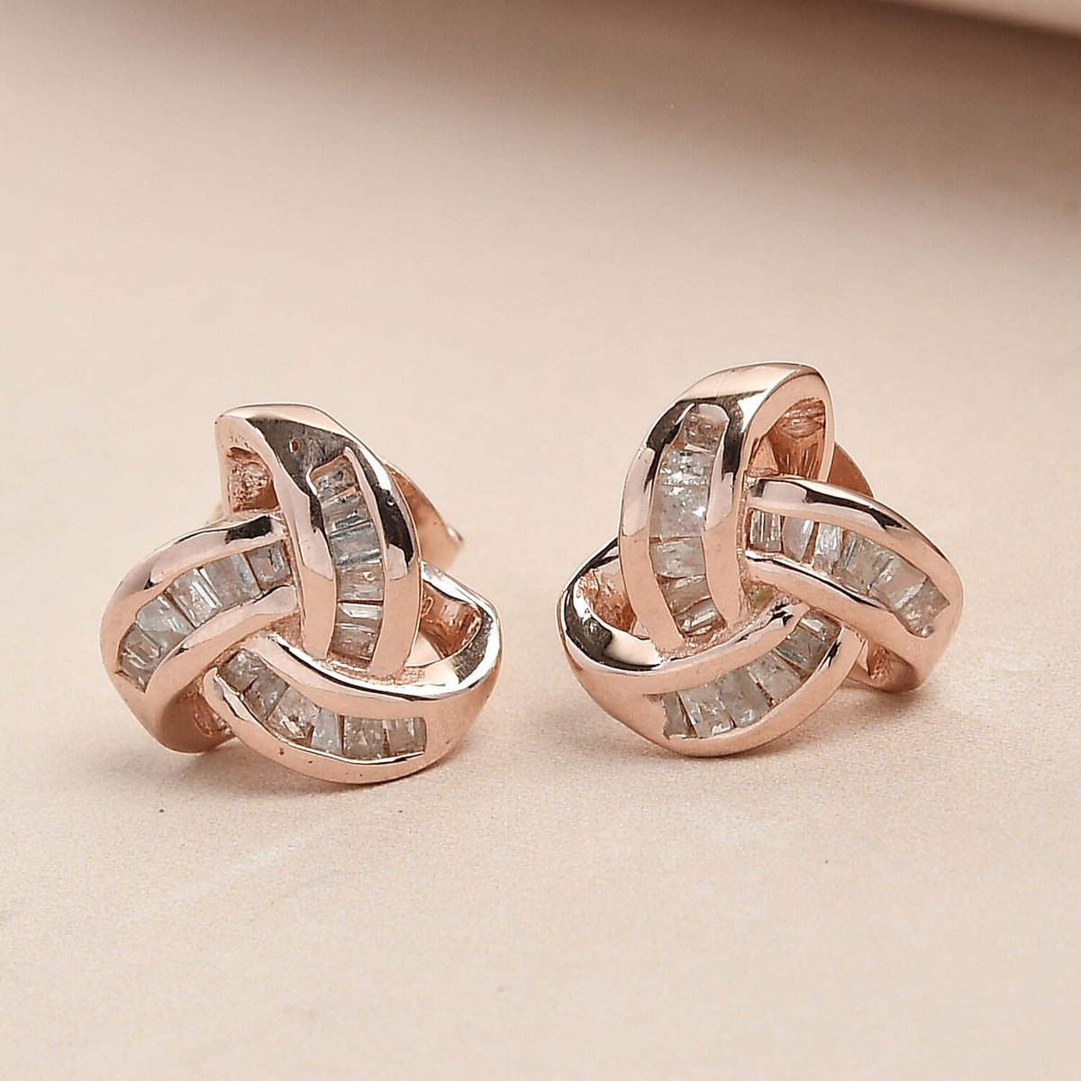 The Merging Trinity 0.23 Ct. Diamond Knot Stud Earrings in Rose Gold Plated Sterling Silver 3696082 2