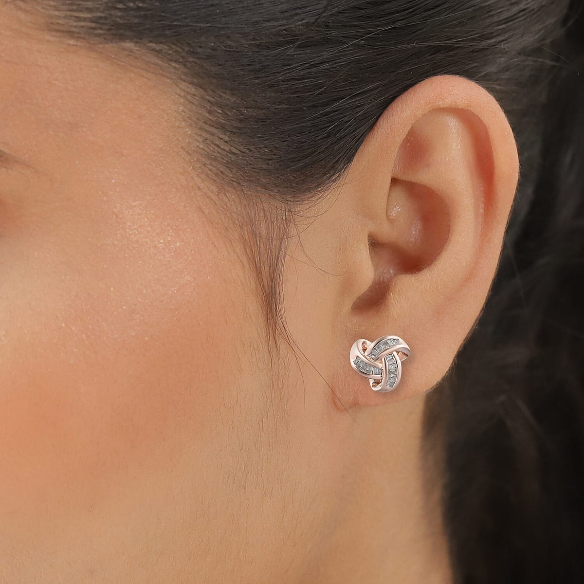 The Merging Trinity 0.23 Ct. Diamond Knot Stud Earrings in Rose Gold Plated Sterling Silver 3696082 3