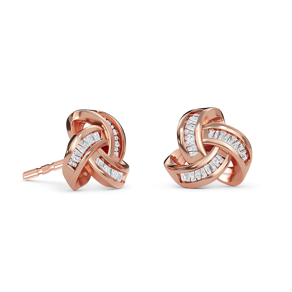 Diamond Triple Knot Stud Earrings (with Push Back) in Rose Gold Overlay Sterling Silver 0.25 Ct.