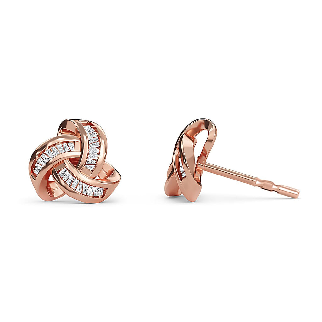 Diamond Triple Knot Stud Earrings (with Push Back) in Rose Gold Overlay Sterling Silver 0.25 Ct.