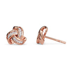Diamond Triple Knot Stud Earrings (with Push Back) in Rose Gold Overlay Sterling Silver 0.25 Ct.