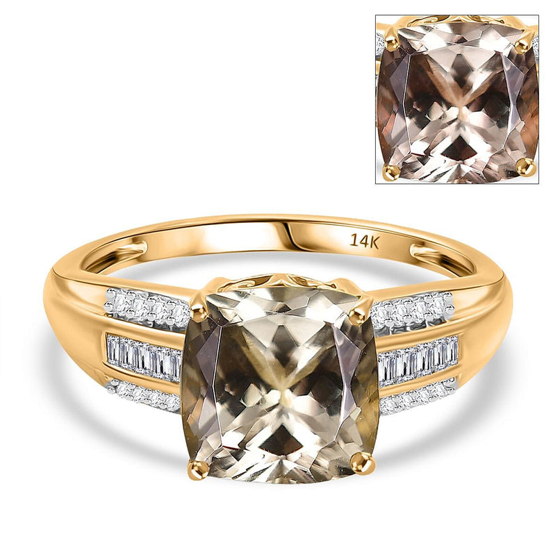 The Royal Cushion - AAA Turkizite (3.55Ct) & Natural White Diamond (I2-G-H) Ring in 14K Yellow Gold 4.10 Ct.