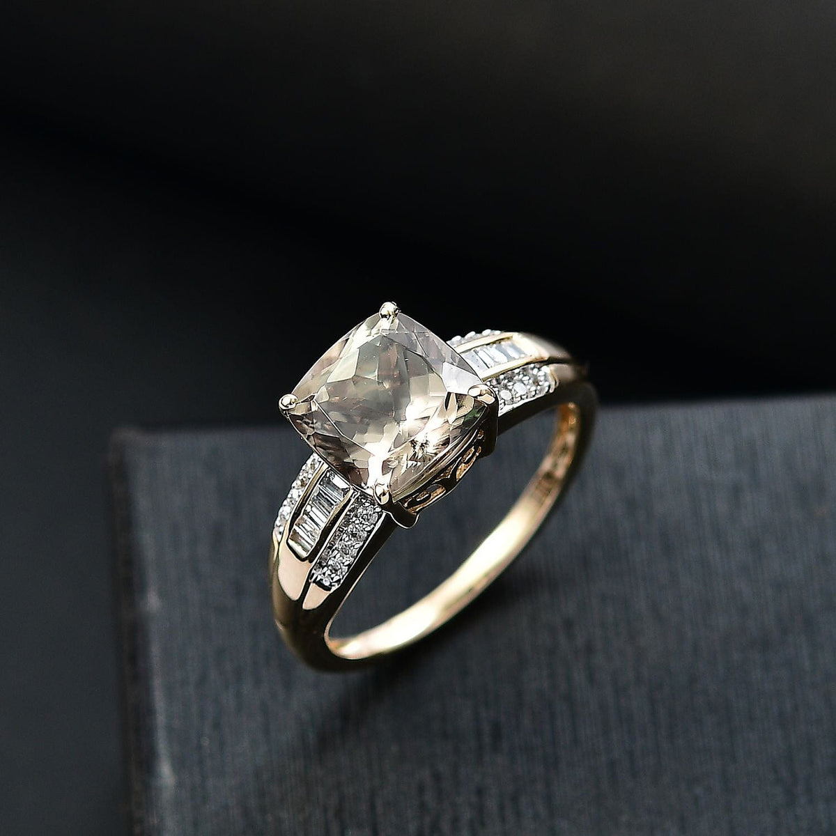 The Royal Cushion - AAA Turkizite (3.55Ct) and Natural White Diamond (I2-G/H) Ring in 14K Yellow Gold 4.10 Cts. 8048888 2