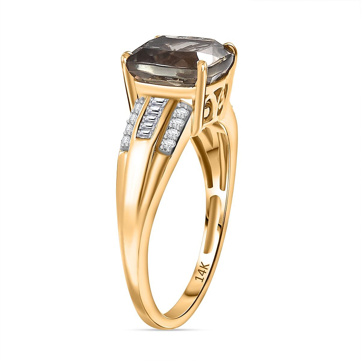 The Royal Cushion - AAA Turkizite (3.55Ct) and Natural White Diamond (I2-G/H) Ring in 14K Yellow Gold 4.10 Cts. 8048888 4