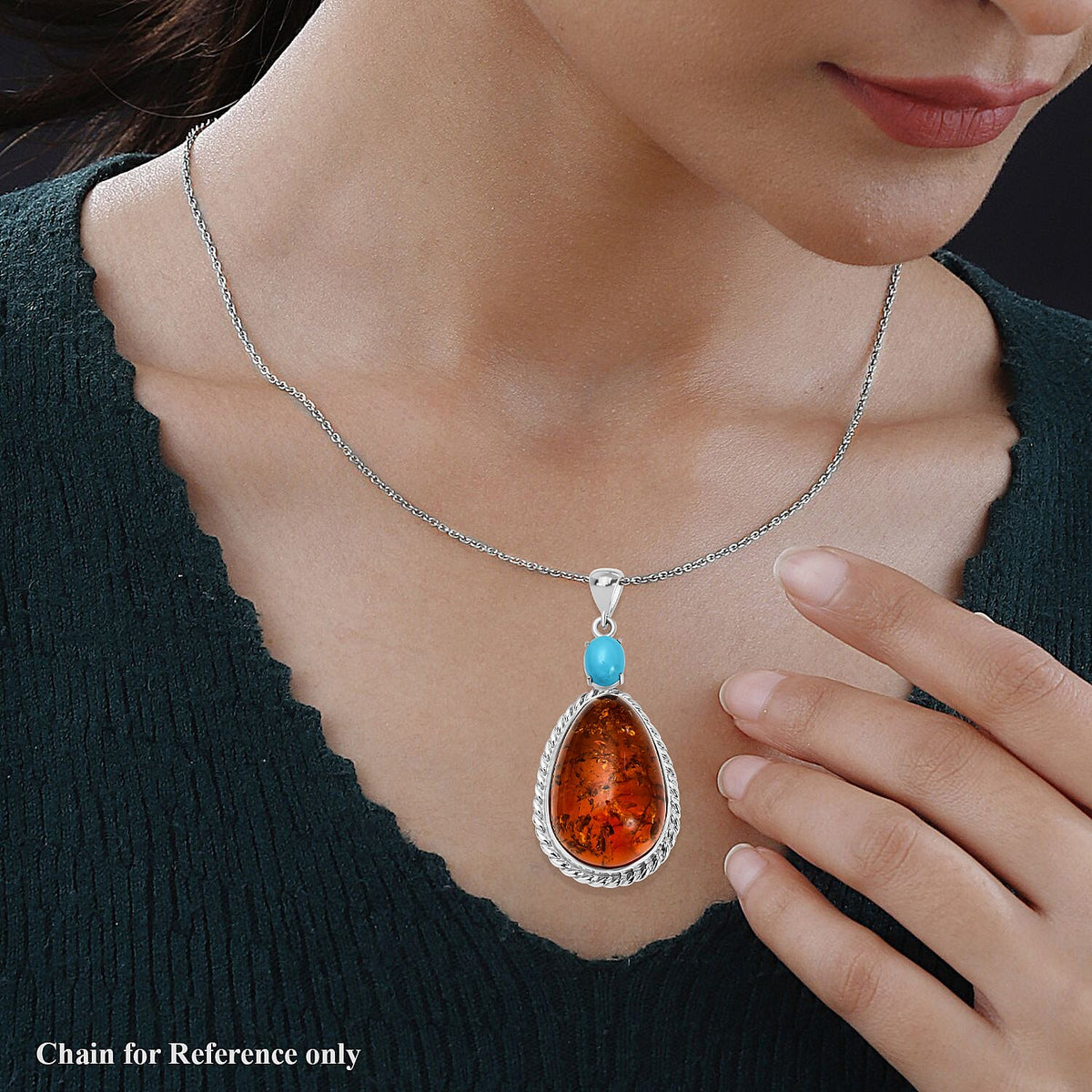 The Sweet Dream - Baltic Amber &amp; Arizona Sleeping Beauty Turquoise Pendant in Sterling Silver, Silver Wt 13.00 GM 7673002 1