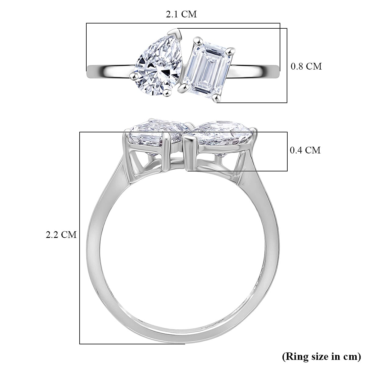LUXURIANT 1 Ct. Lab Grown Diamond VS E-F Toi Et Moi Ring in Rhodium Overlay Sterling Silver V32622544 5