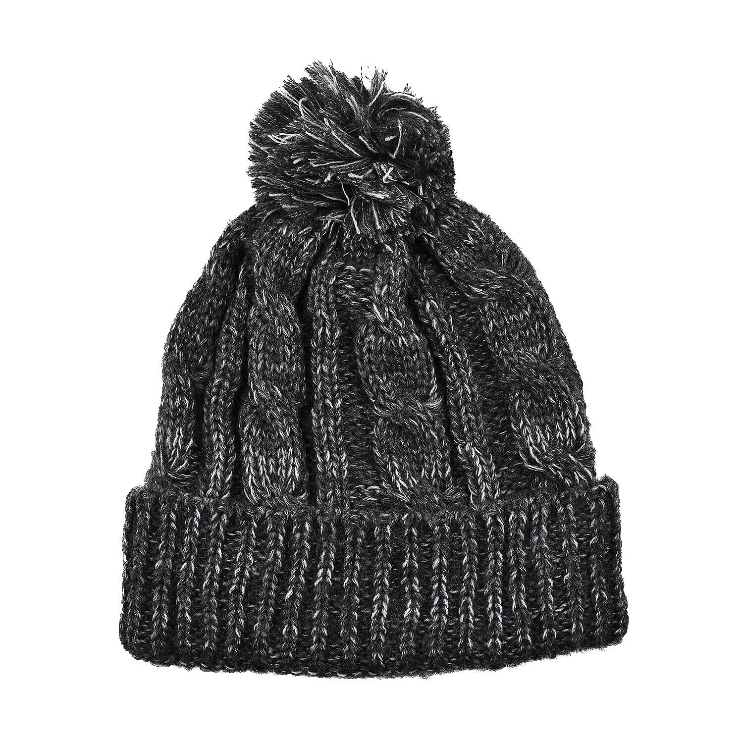 Thomas Calvi Acrylic Cable Bobble Winter Hat- Dark Grey 7301754 0