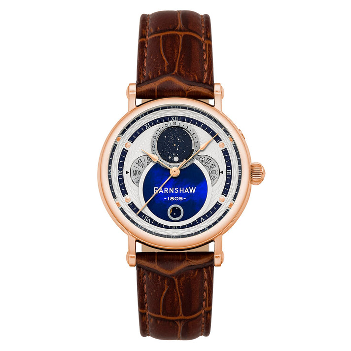 Thomas Earnshaw Messier Moonphase Calendar Mens Japanese Quartz Movement Rose Gold Case 5 ATM Water Resistant Watch with Brown Leather Strap 7594519 1