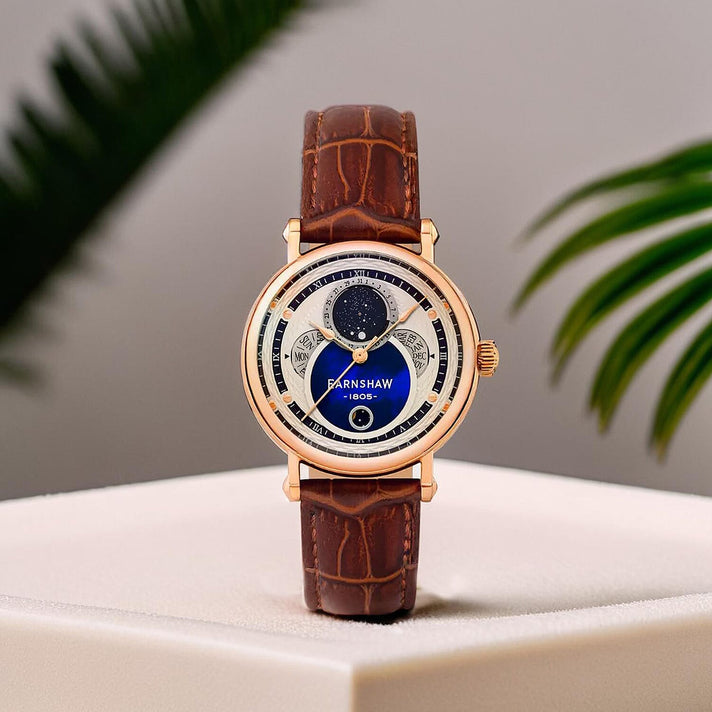 Thomas Earnshaw Messier Moonphase Calendar Mens Japanese Quartz Movement Rose Gold Case 5 ATM Water Resistant Watch with Brown Leather Strap 7594519 2