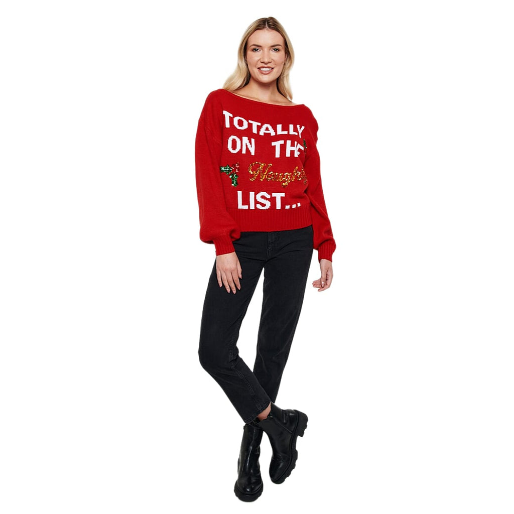 Threadbare Boat Neck Design Christmas Jumper (Size 12) - Red