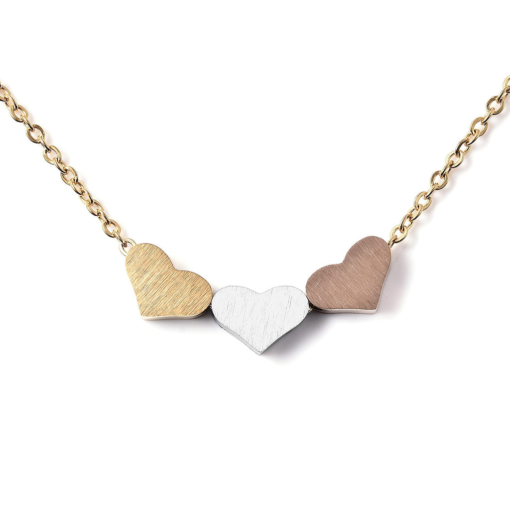 Triple Heart Necklace (Size 18 with 2 inch Extender ) in Tri-Tone Stainless Steel
