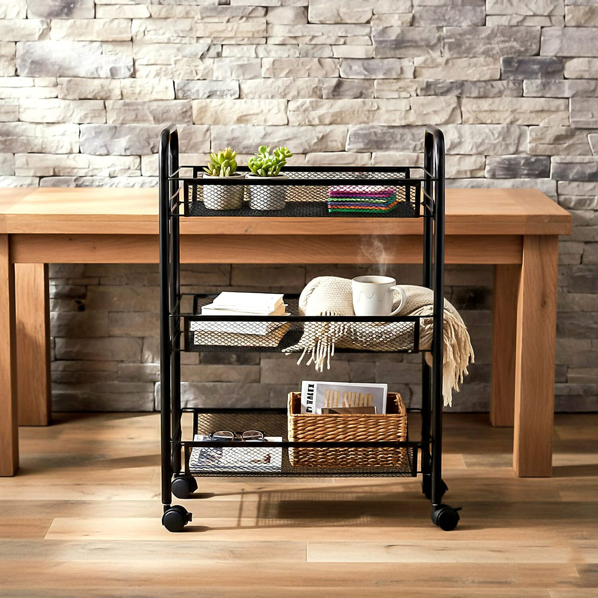 Three Tier Storage Cart With 2 Lockable Wheels 8193968 2