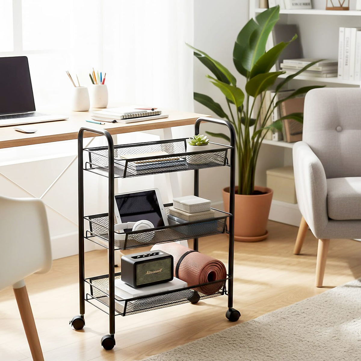 Three Tier Storage Cart With 2 Lockable Wheels 8193968 3