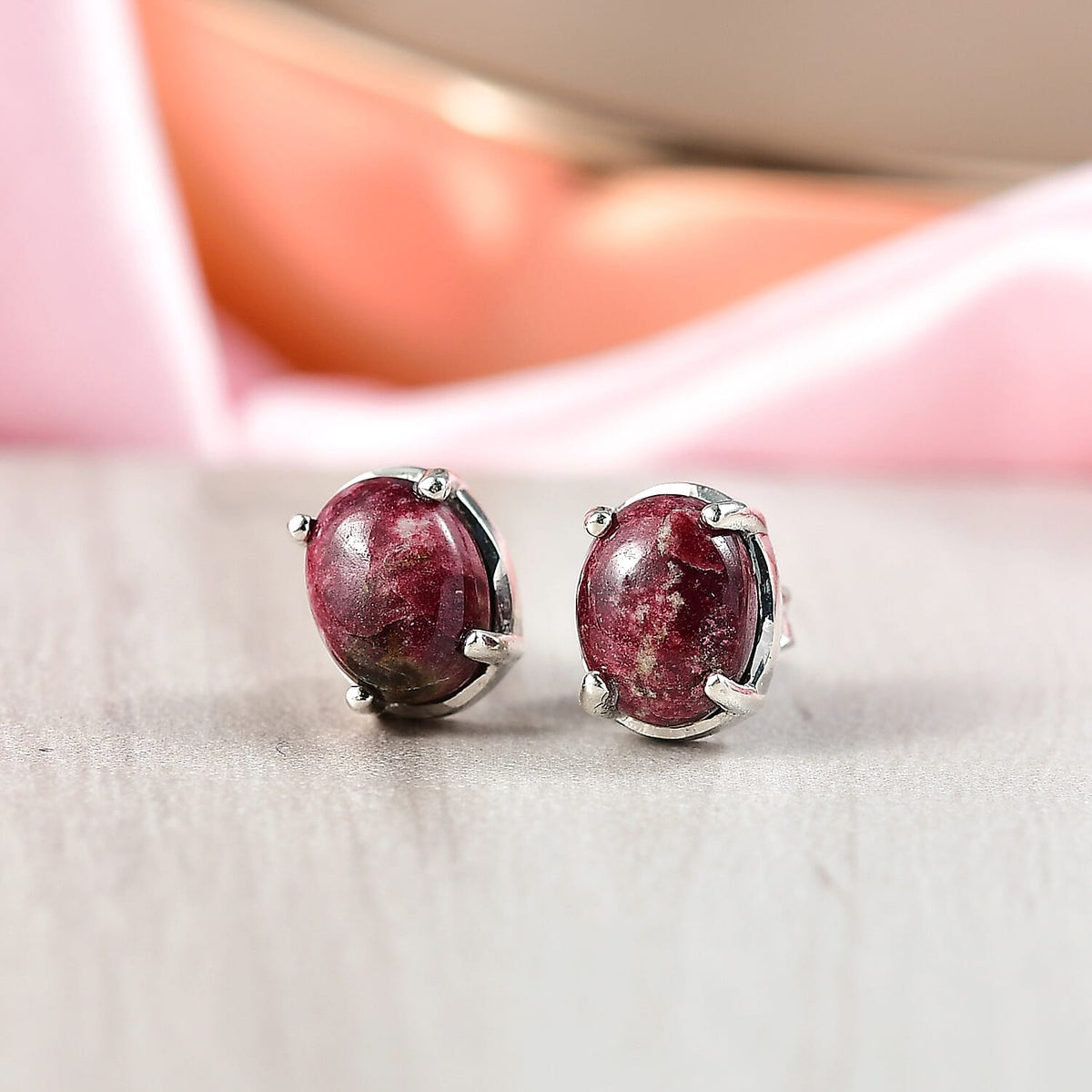 Natural Thulite Earring with Push Back in Platinum Overlay Sterling Silver 3.12 Ct. 8270069 2