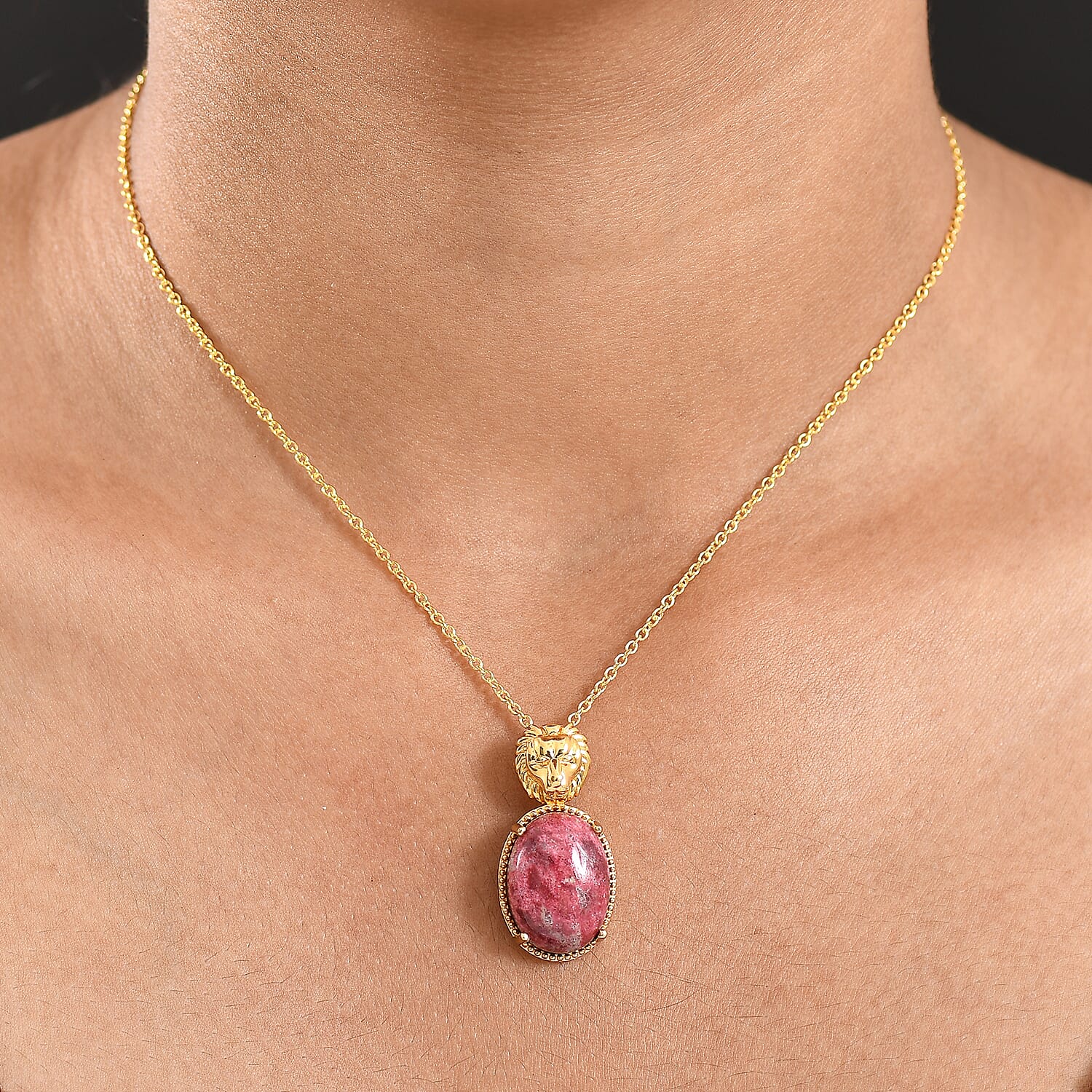 EverTrue Natural Thulite Pendant with Chain (Size 20) in Yellow Gold Plated 15.69 Ct. 4422991 2