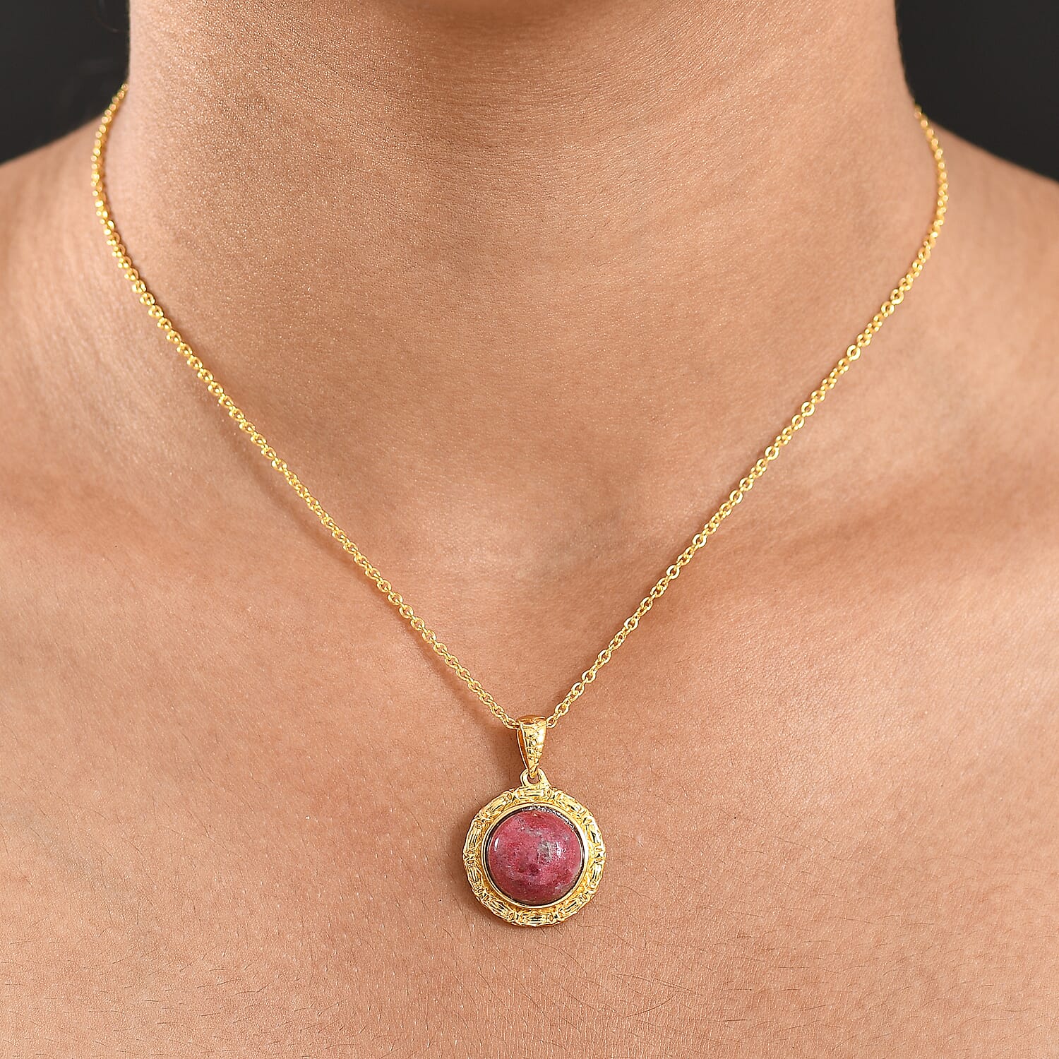 EverTrue Natural Thulite Pendant with Chain (Size 20) in Yellow Gold Plated 7.84 Ct. 4421923 2