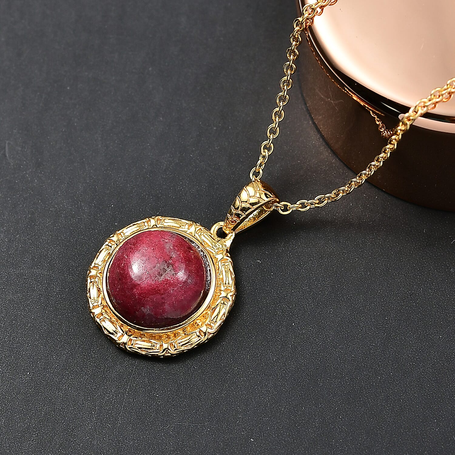 EverTrue Natural Thulite Pendant with Chain (Size 20) in Yellow Gold Plated 7.84 Ct. 4421923 3