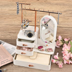 Tiered Tower Jewelry Holder with 360 Degree Rotating Mirror, 3 Layer Drawer (Size 25x15x37 cm) - White