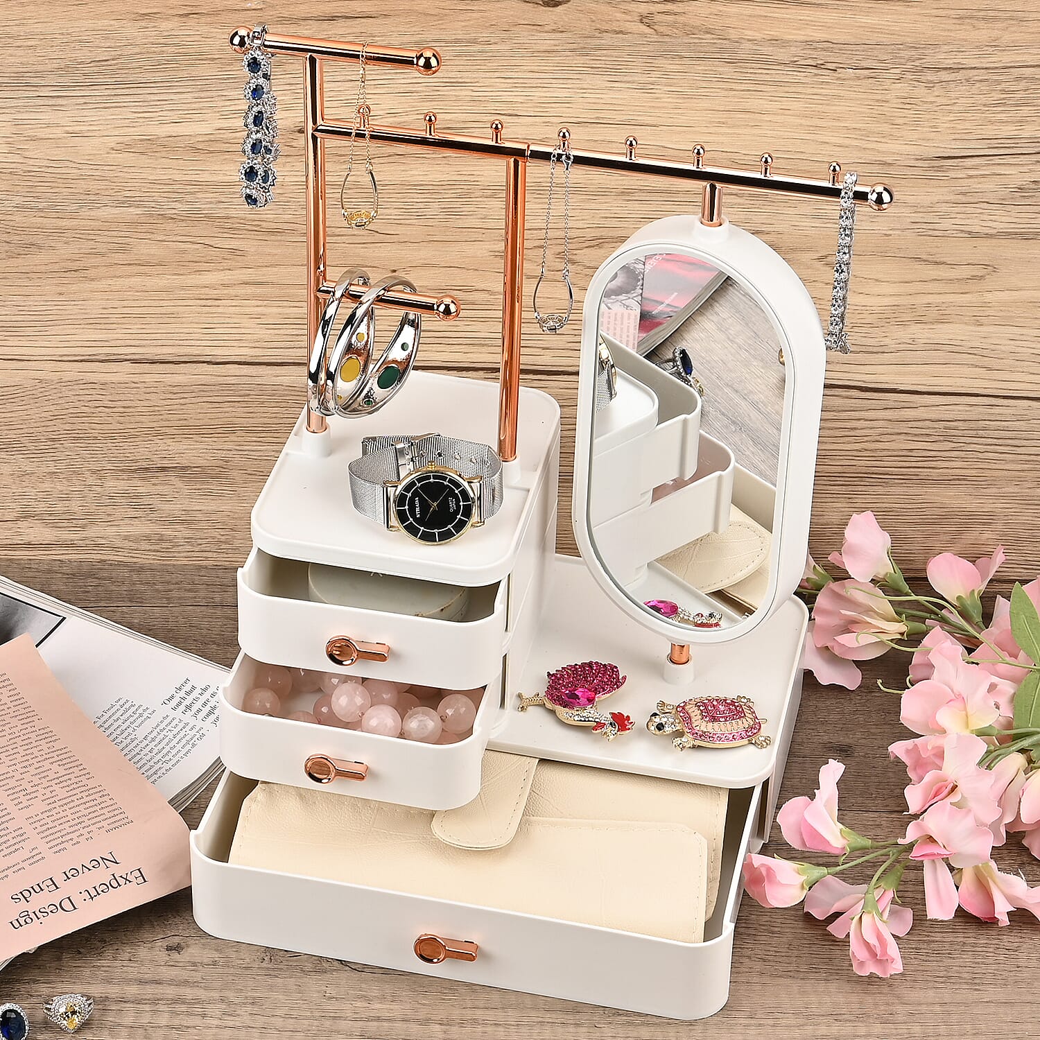 Tiered Tower Jewellery Holder with 360 Degree Rotating Mirror, 3 Layer Drawer (Size 25x15x37 cm) 8484112 2