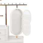 Tiered Tower Jewelry Holder with 360 Degree Rotating Mirror, 3 Layer Drawer (Size 25x15x37 cm) - White