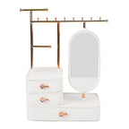 Tiered Tower Jewelry Holder with 360 Degree Rotating Mirror, 3 Layer Drawer (Size 25x15x37 cm) - White