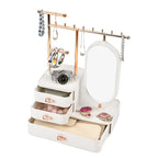 Tiered Tower Jewelry Holder with 360 Degree Rotating Mirror, 3 Layer Drawer (Size 25x15x37 cm) - White