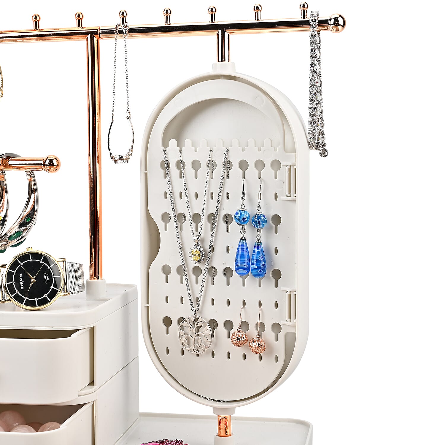 Tiered Tower Jewellery Holder with 360 Degree Rotating Mirror, 3 Layer Drawer (Size 25x15x37 cm) 8484112 8