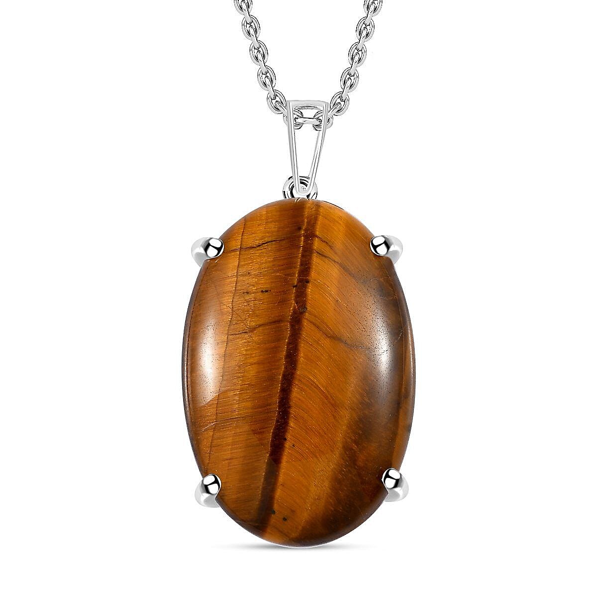 Tigers Eye Sterling Silver Solitaire Pendant with Free Chain 27.00 Ct 4205785 0