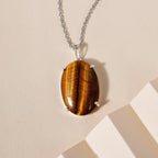 Tigers Eye Sterling Silver Solitaire Pendant with Free Chain 27.00 Ct