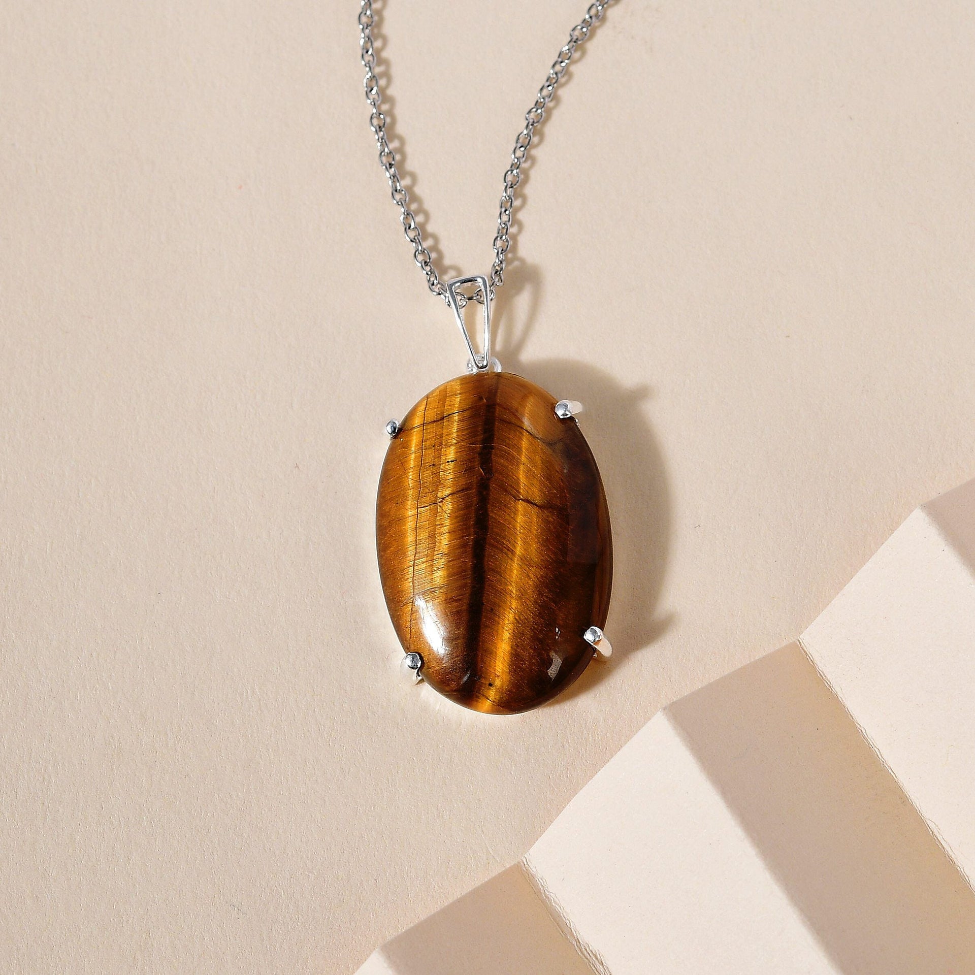 Tigers Eye Sterling Silver Solitaire Pendant with Free Chain 27.00 Ct 4205785 3