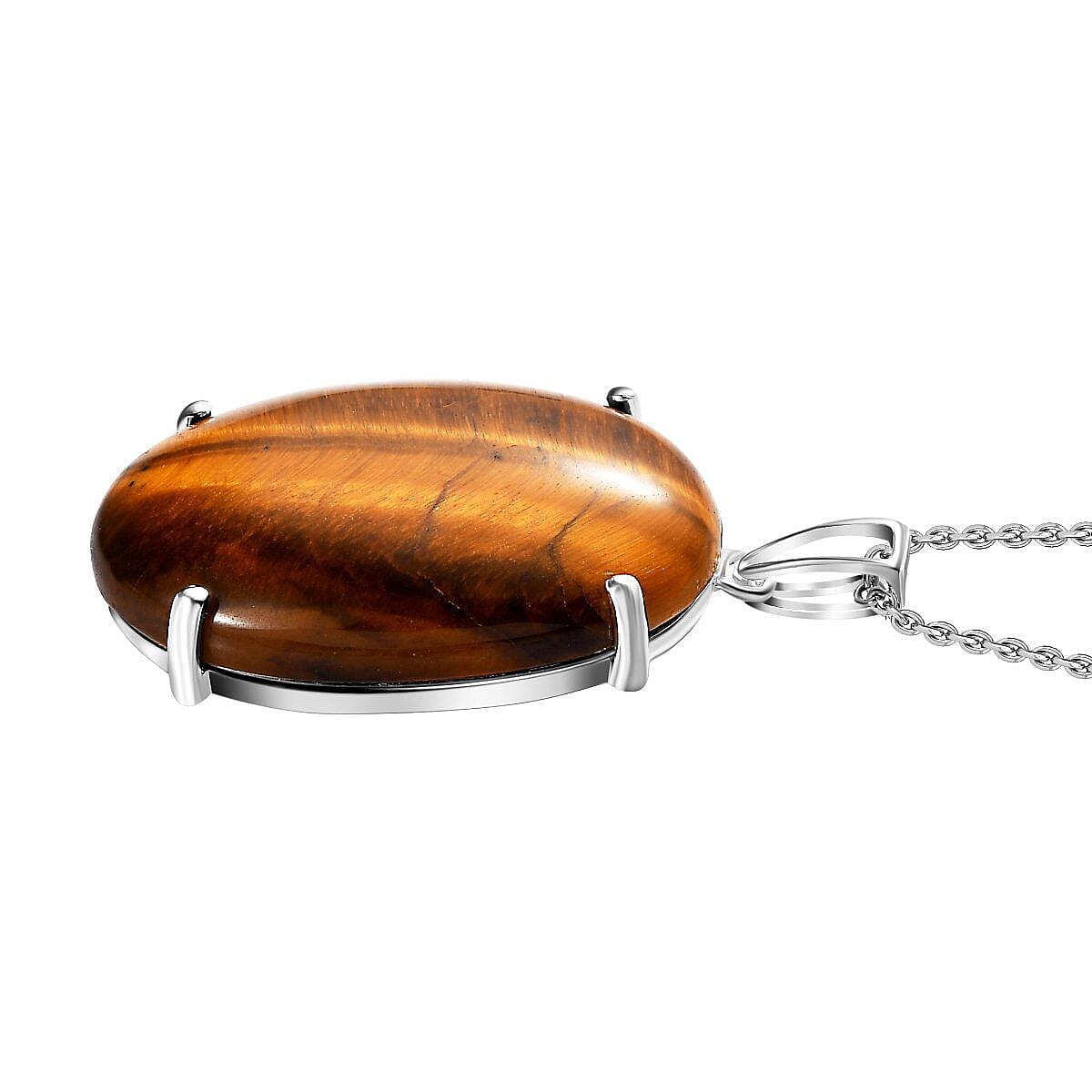 Tigers Eye Sterling Silver Solitaire Pendant with Free Chain 27.00 Ct 4205785 4