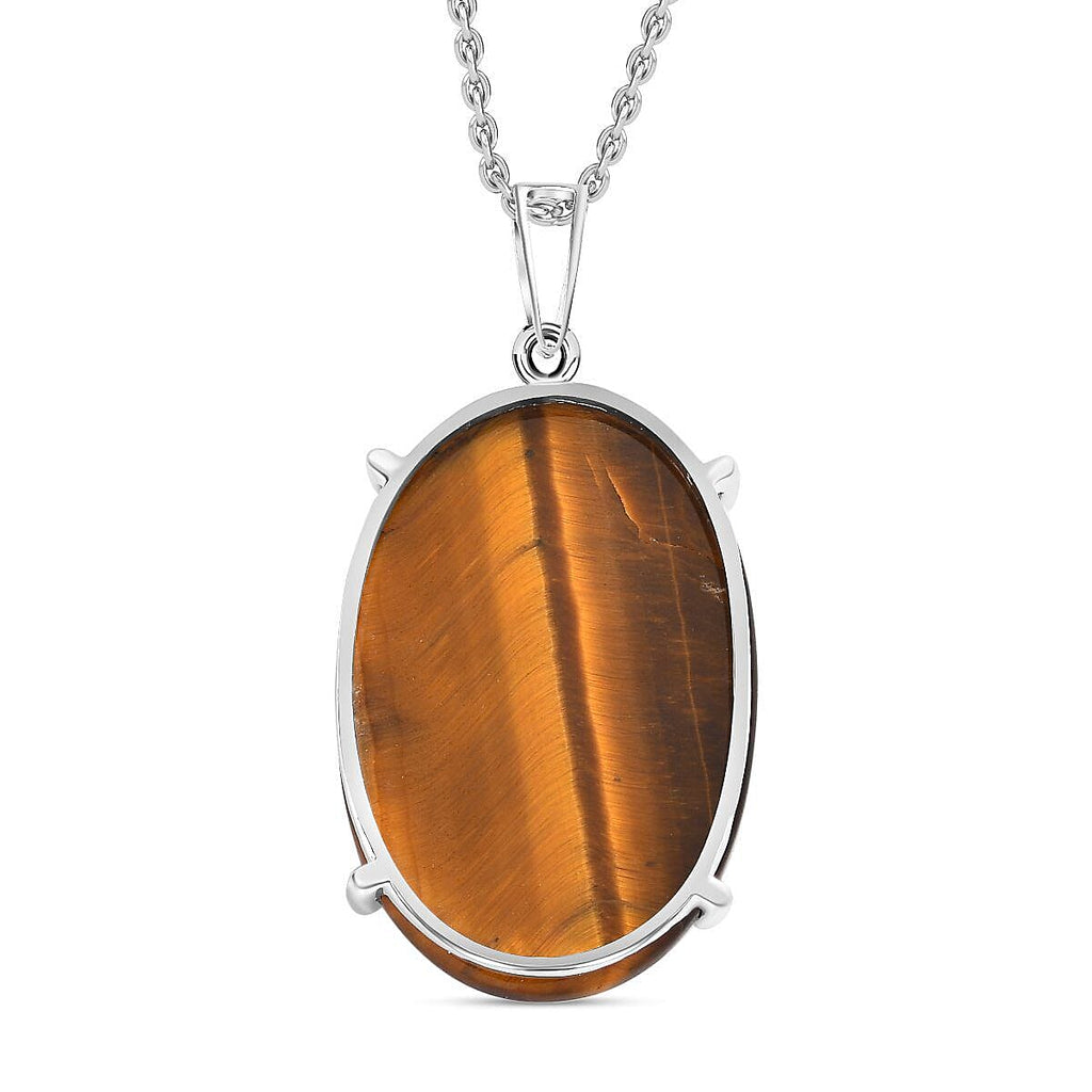 Tigers Eye Sterling Silver Solitaire Pendant with Free Chain 27.00 Ct