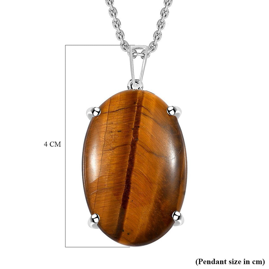Tigers Eye Sterling Silver Solitaire Pendant with Free Chain 27.00 Ct