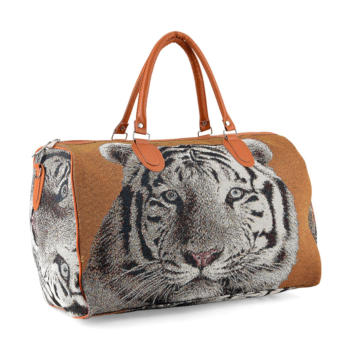 Life Style Tiger Print Duffel Bag with Shoulder Strap - Brown V32370353 0