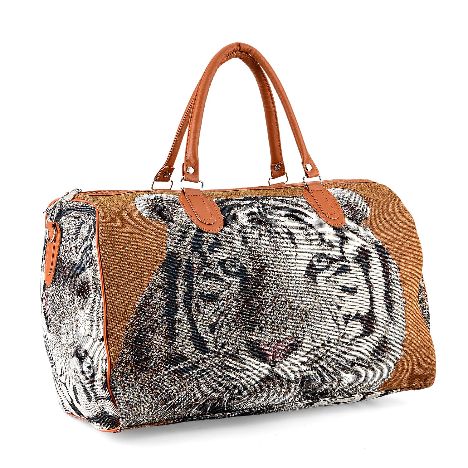 Life Style Tiger Print Duffel Bag with Shoulder Strap - Brown V32370353 0