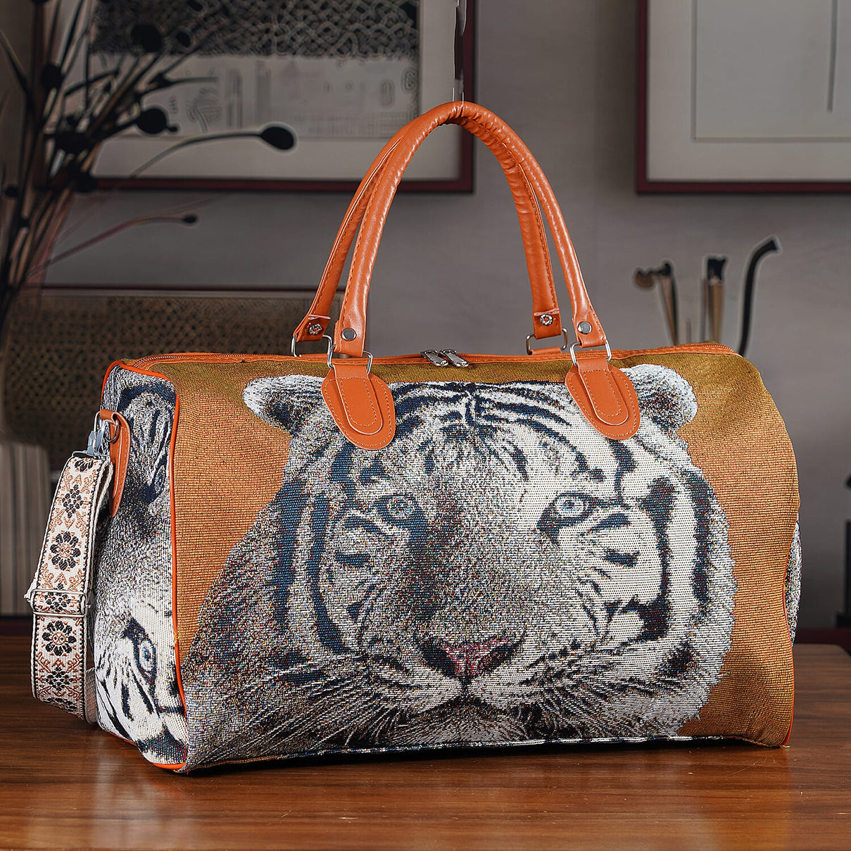 Life Style Tiger Print Duffel Bag with Shoulder Strap - Brown V32370353 2