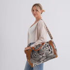 Life Style Tiger Print Duffel Bag with Shoulder Strap - Brown