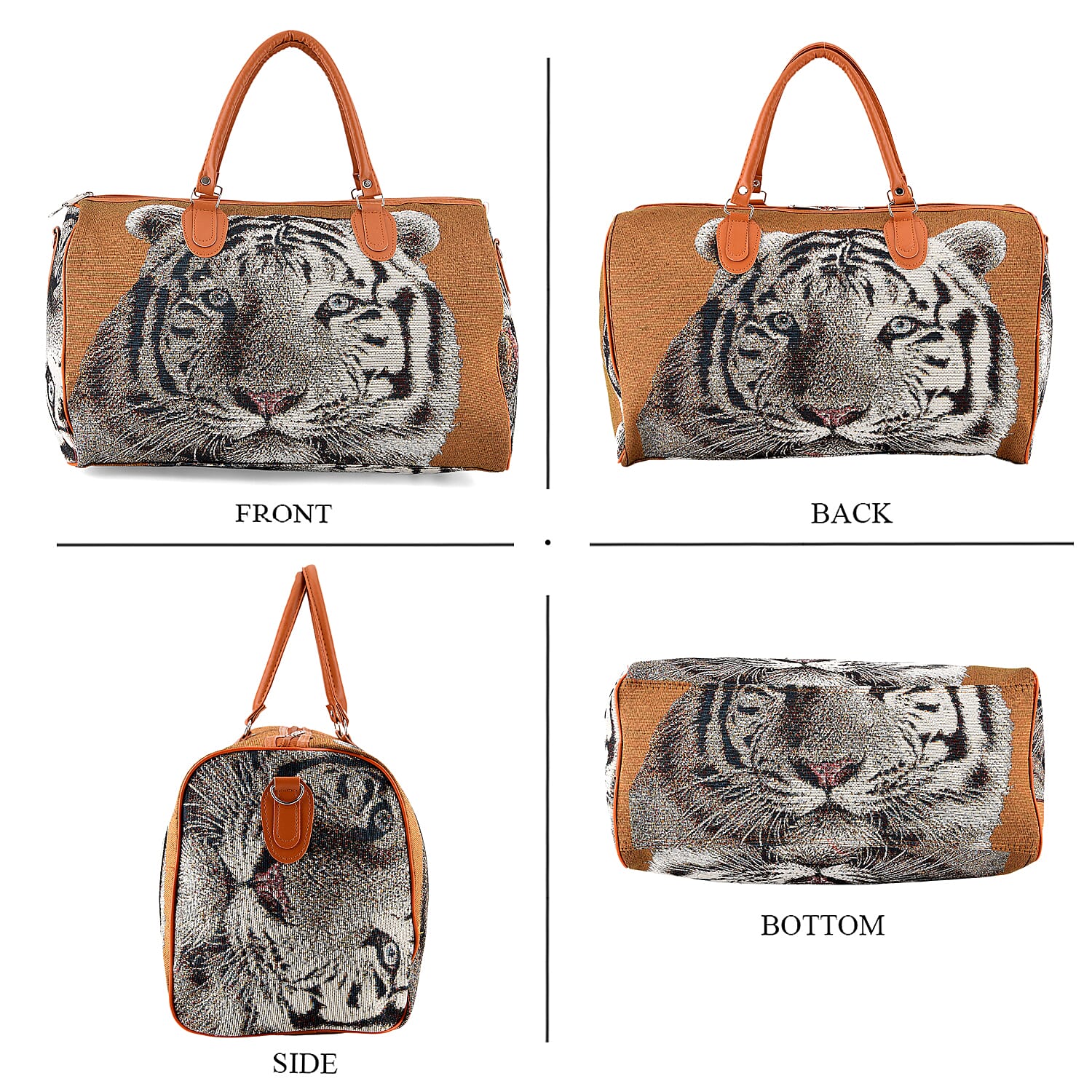 Life Style Tiger Print Duffel Bag with Shoulder Strap - Brown V32370353 5