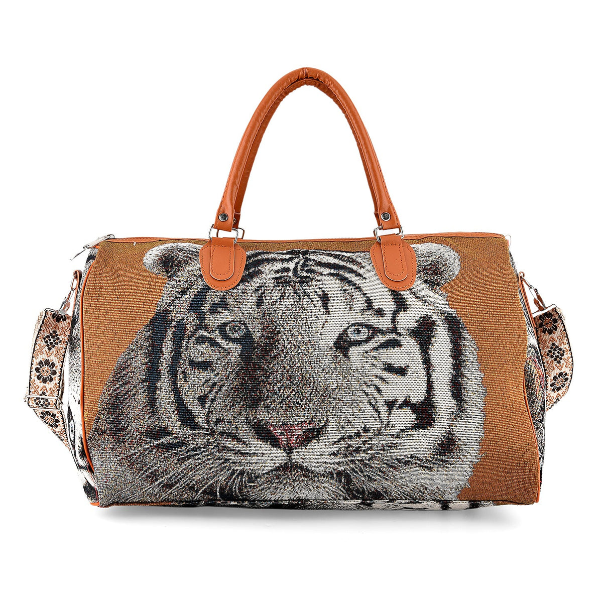 Life Style Tiger Print Duffel Bag with Shoulder Strap - Brown V32370353 6