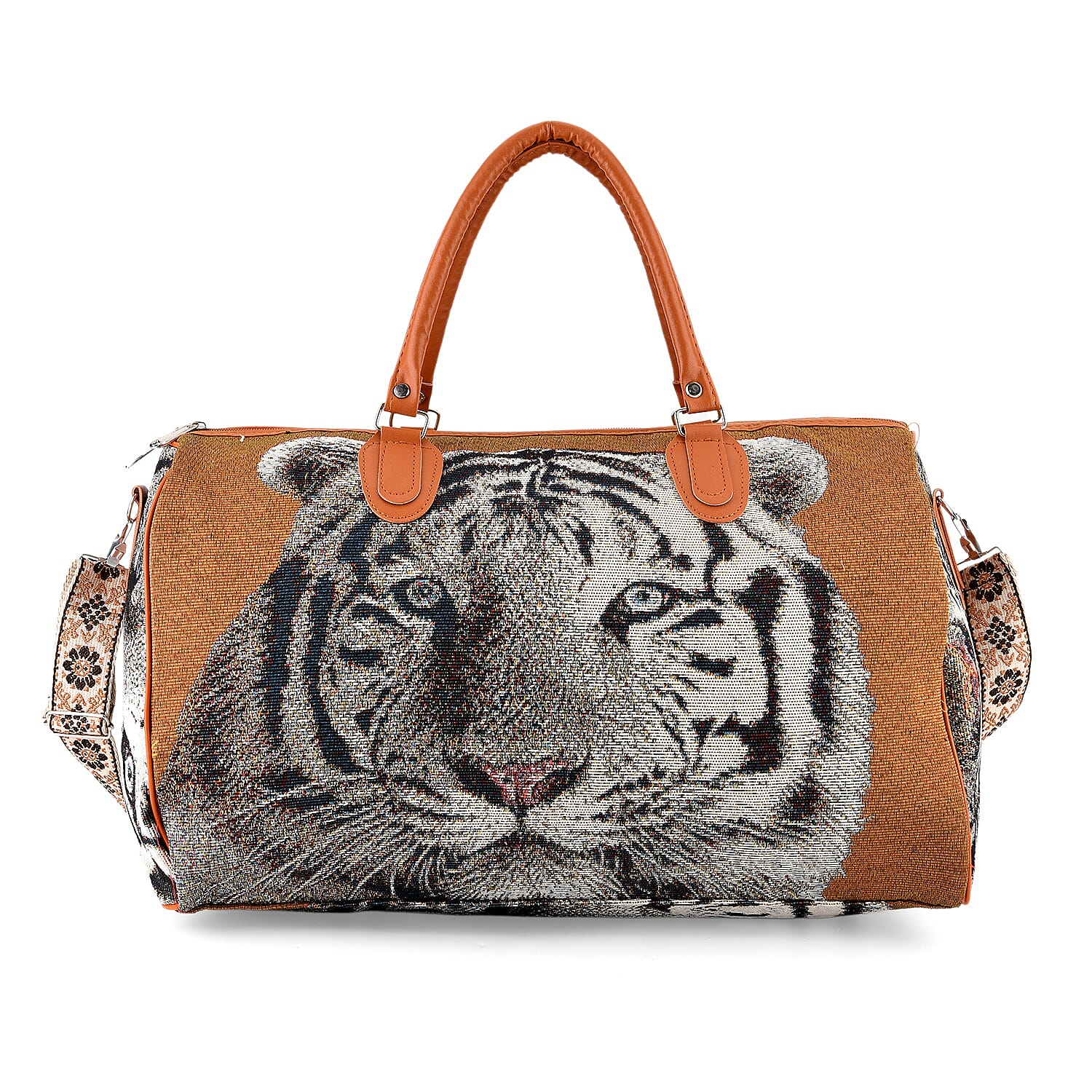 Life Style Tiger Print Duffel Bag with Shoulder Strap - Brown V32370353 6