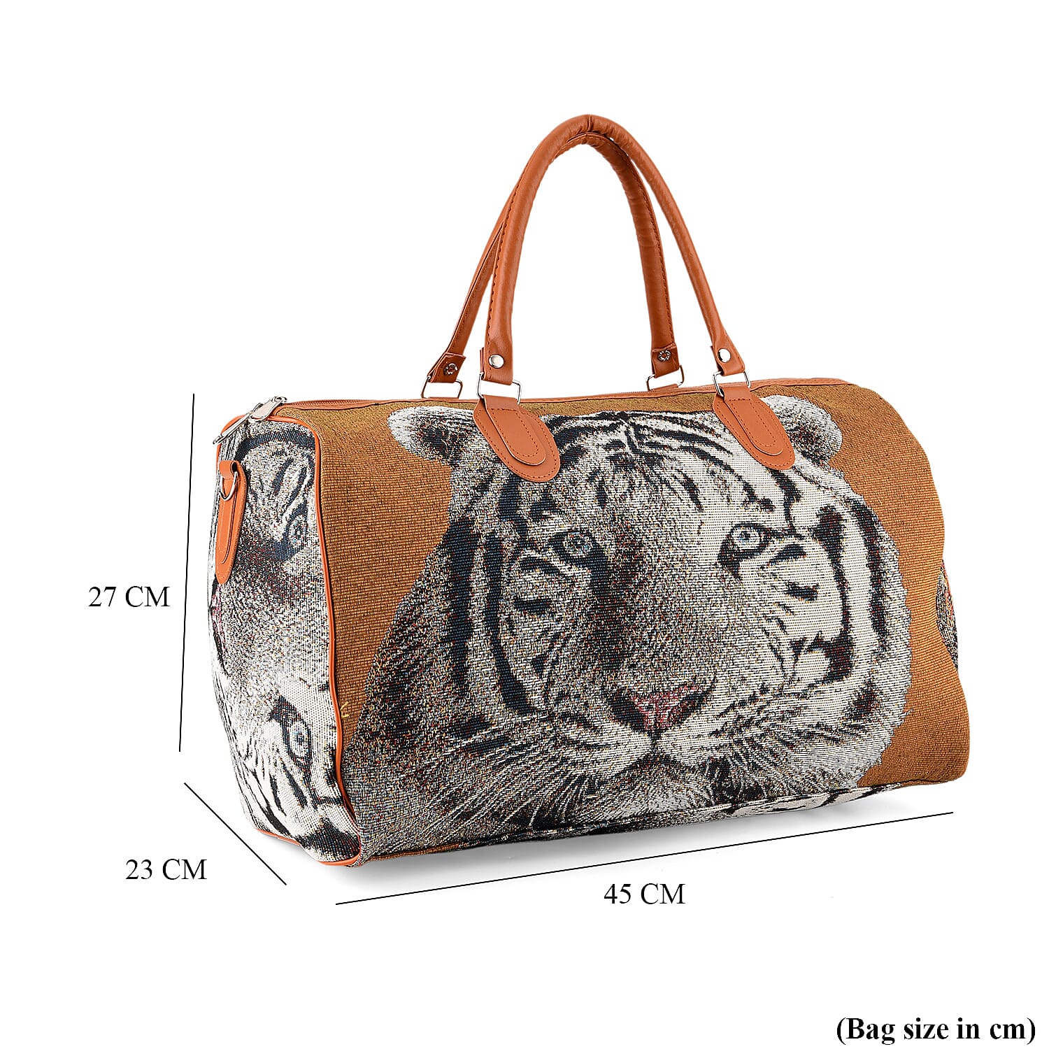 Life Style Tiger Print Duffel Bag with Shoulder Strap - Brown V32370353 9