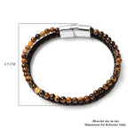 Tigers Eye Beads and Braided Microfibre Leather Bracelet (Size 8.5) with Magnetic Lock in Stainless Steel