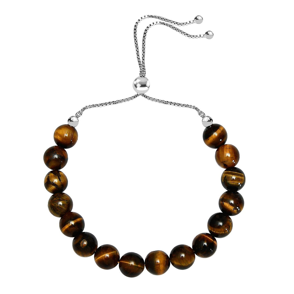 Tigers Eye Adjustable Bracelet (Size - 10.5) in Rhodium Overlay Sterling Silver 65.76 Ct