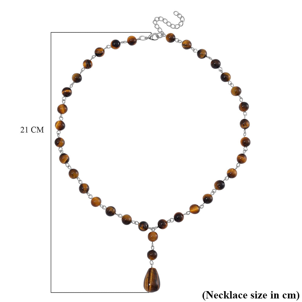 Tigers Eye Necklace (Size 18-2 Ext) in Silver Tone 140.00 Ct.