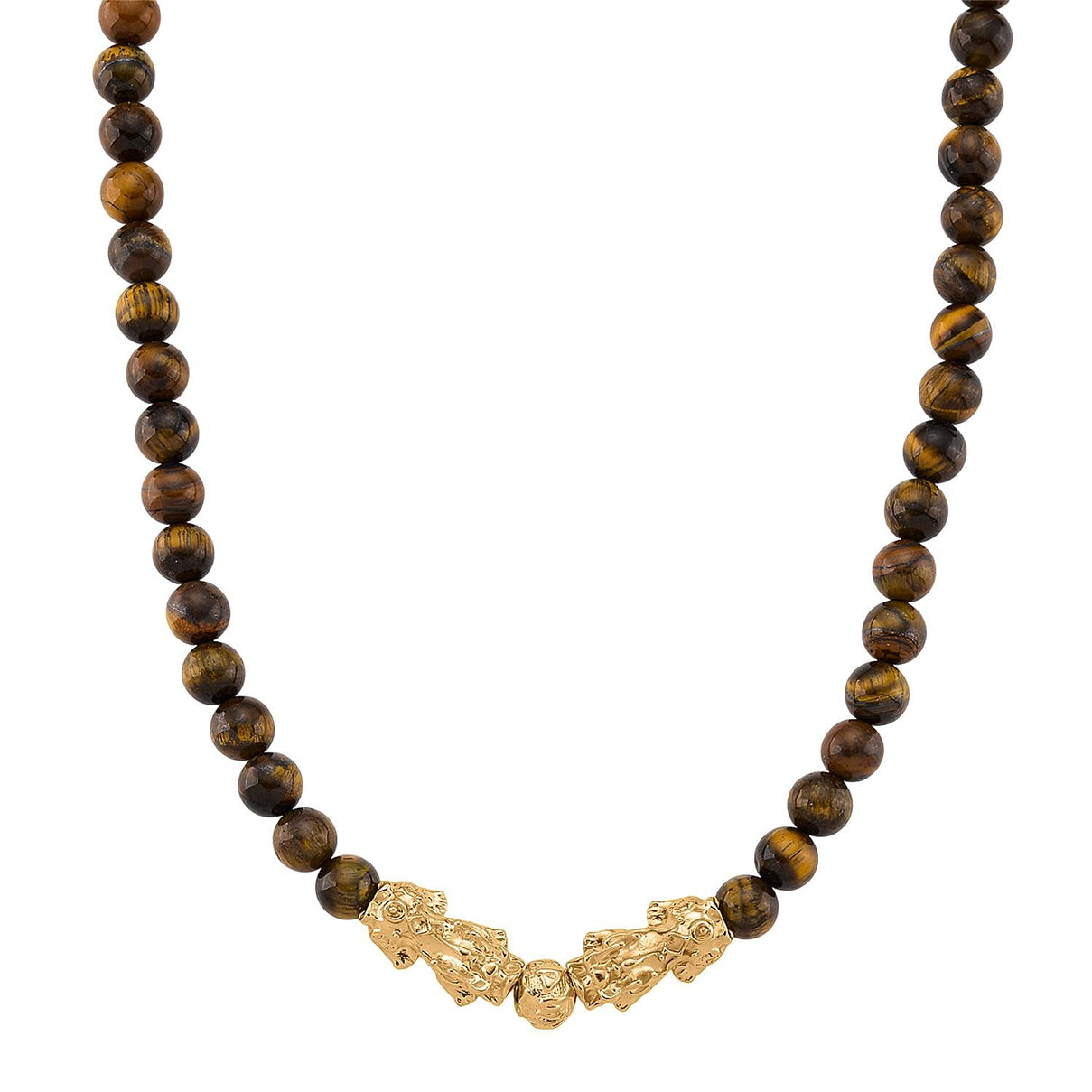 Tigers Eye Beads, Pixiu Necklace (Size 18 - 2 Ext) in Yellow Goldtone 330.00 Ct. 8172093 0