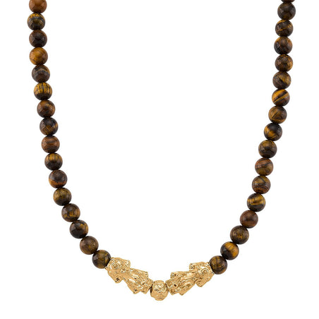 Tigers Eye Beads, Pixiu Necklace (Size 18 - 2 Ext) in Yellow Goldtone 330.00 Ct. 8172093 1