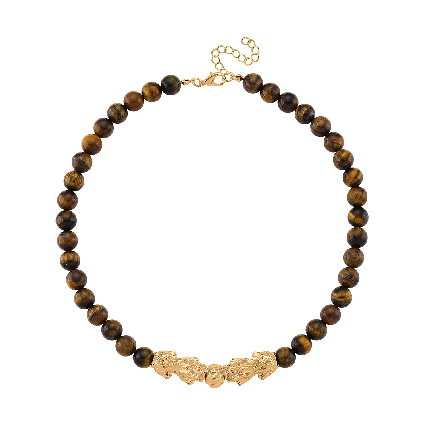 Tigers Eye Beads, Pixiu Necklace (Size 18 - 2 Ext) in Yellow Goldtone 330.00 Ct. 8172093 2